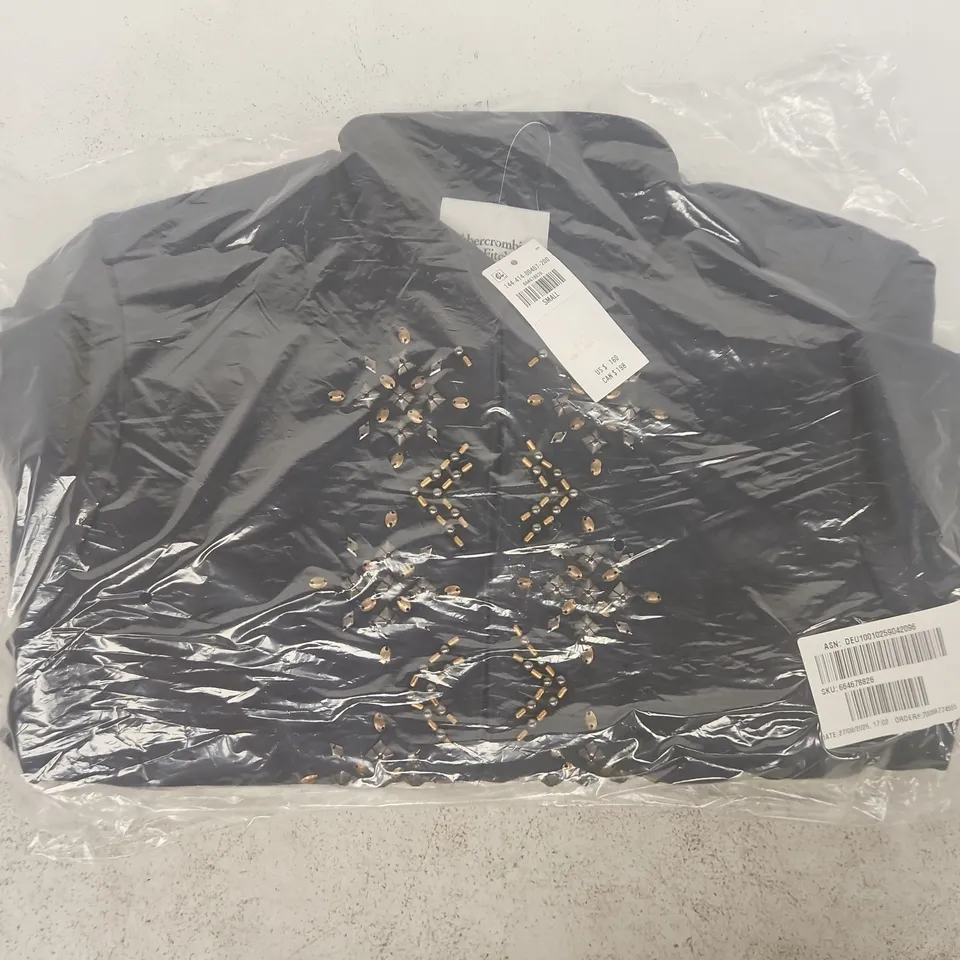 BAGGED ABERCROMBIE & FITCH WOMEN'S VEGAN SUEDE EMBELLISHED JACKET IN NAVY SIZE SMALL