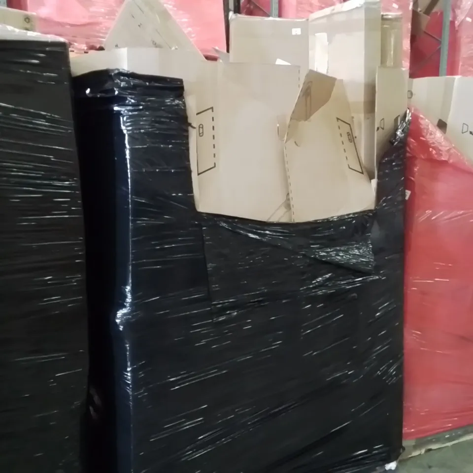 PALLET OF ASSORTED ITEMS TO INCLUDE: TRAINING BENCH, SHELVING RACK, COFFEE TABLE, HOLYWOOD MIRROR ECT
