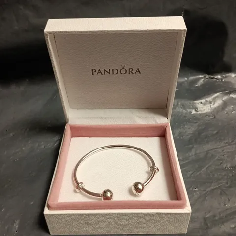 PANDORA STERLING SILVER OPEN BANGLE BRACELET WITH BALL END CAPS
