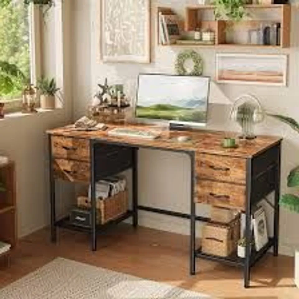 BOXED 55 - INCH  LARGE COMPUTER DESK - RUSTIC BROWN