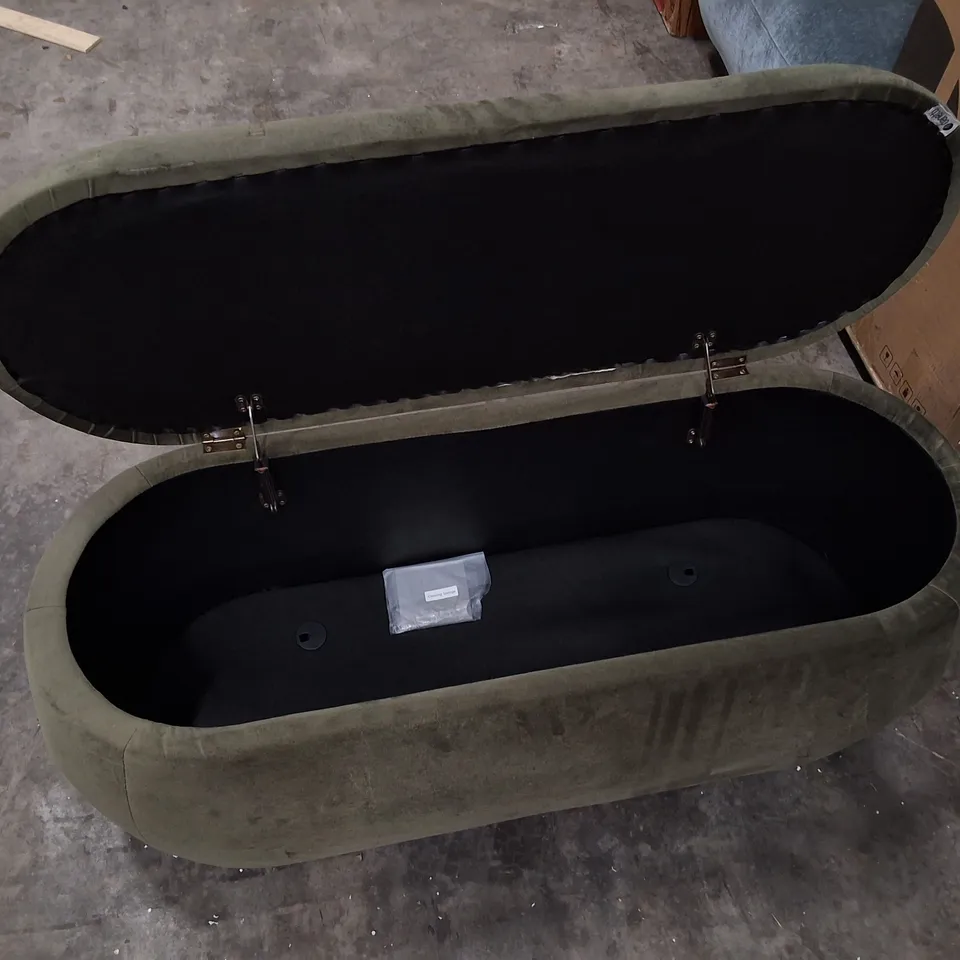 DANETTI LANI OLIVE GREEN VELVET STORAGE OTTOMAN BENCH