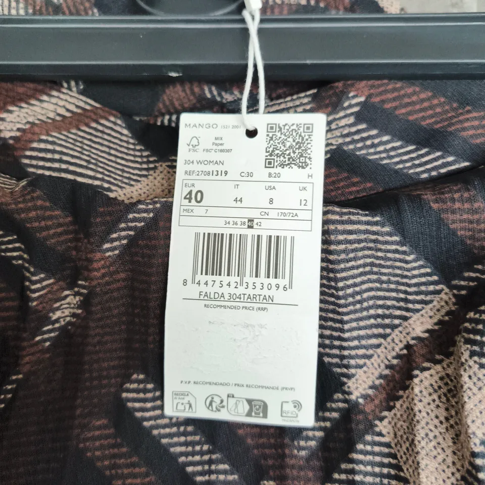 MANGO WOMEN'S TARTAN PLAID MIDI SKIRT - UK 12 (EU 40)
