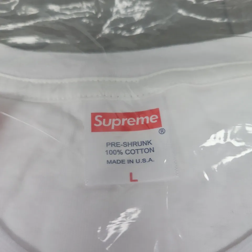 SUPREME WHITE T-SHIRT, MEN’S, UK L – 100% COTTON, MADE IN USA