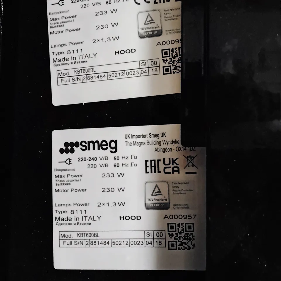 SMEG KITCHEN HOOD – KBT600BL, MADE IN ITALY