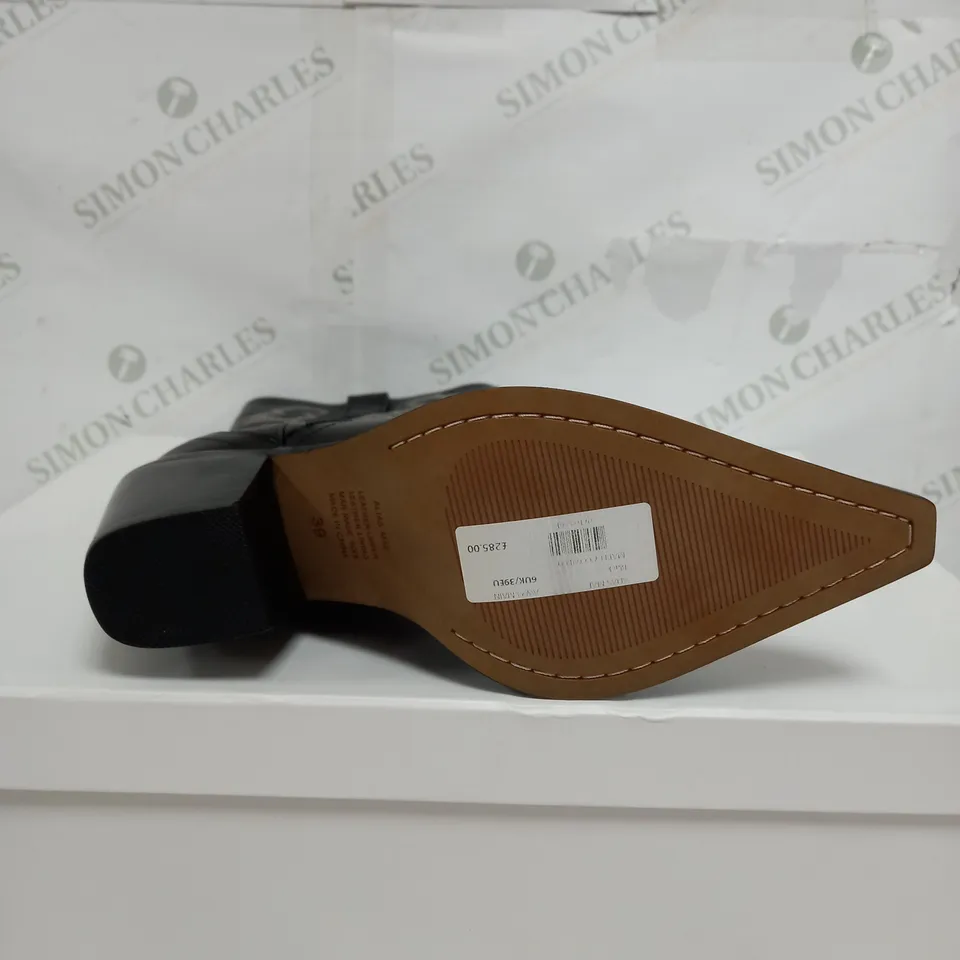 BOXED PAIR OF ALIAS MAE MARLEY COWBOY BOOTS IN BLACK - UK 6 