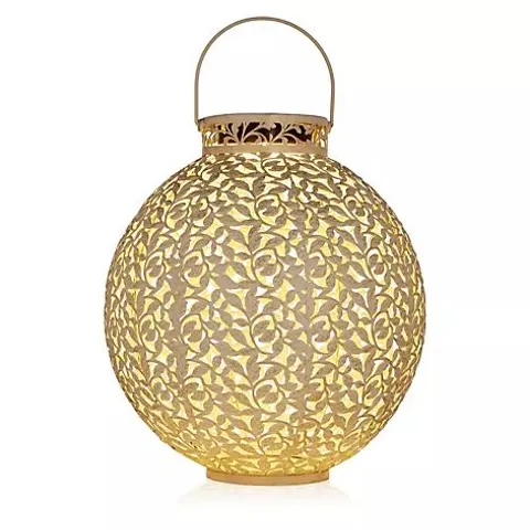 OUTLET GARDEN STORIES OUTDOOR SOLAR LEAF PATTERN ROUND LANTERN