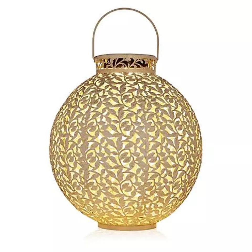 OUTLET GARDEN STORIES OUTDOOR SOLAR LEAF PATTERN ROUND LANTERN