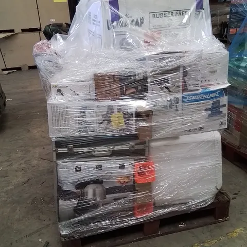 PALLET OF ASSORTED HOUSEHOLD GOODS AND PRODUCTS TO INCLUDE;TONER CARTRIDGE,VACUUM CLEANER,CAMOUFLAGE OVERALL,SLOW COOKER,MIXER
