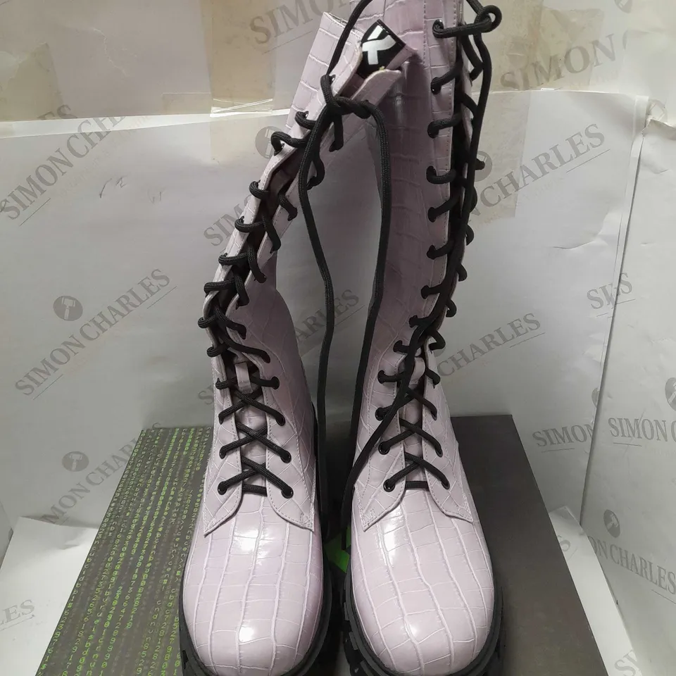 KOI TRINITY LILAC CROC KNEE HIGH BOOTS - SIZE 8