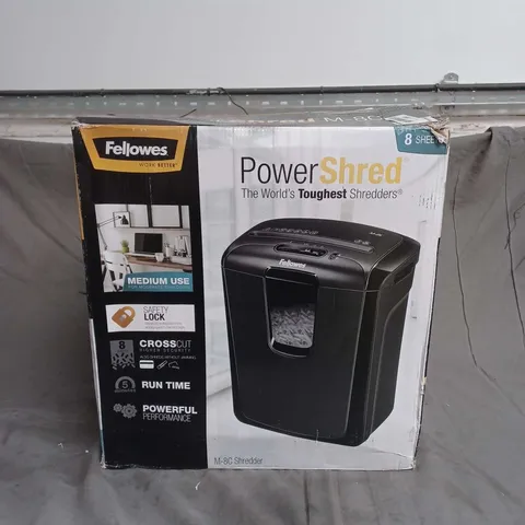 BOXED FELLOWES POWERSHRED M-8C PAPER SHREDDER IN BLACK