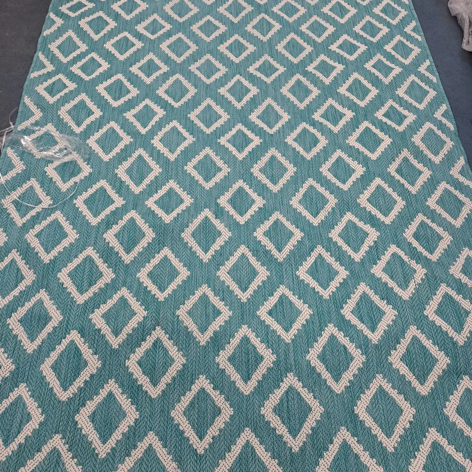 TERRACE OUTDOOR TEAL DIAMOND CARPET (150x230cm) - COLLECTION ONLY