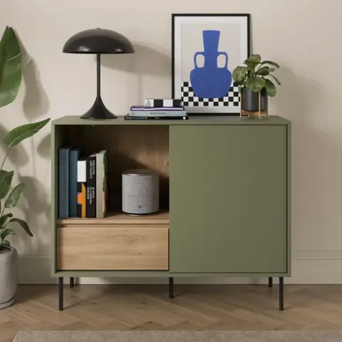 BOXED BENNIE OPEN SIDEBOARD - OLIVE (1 BOX)