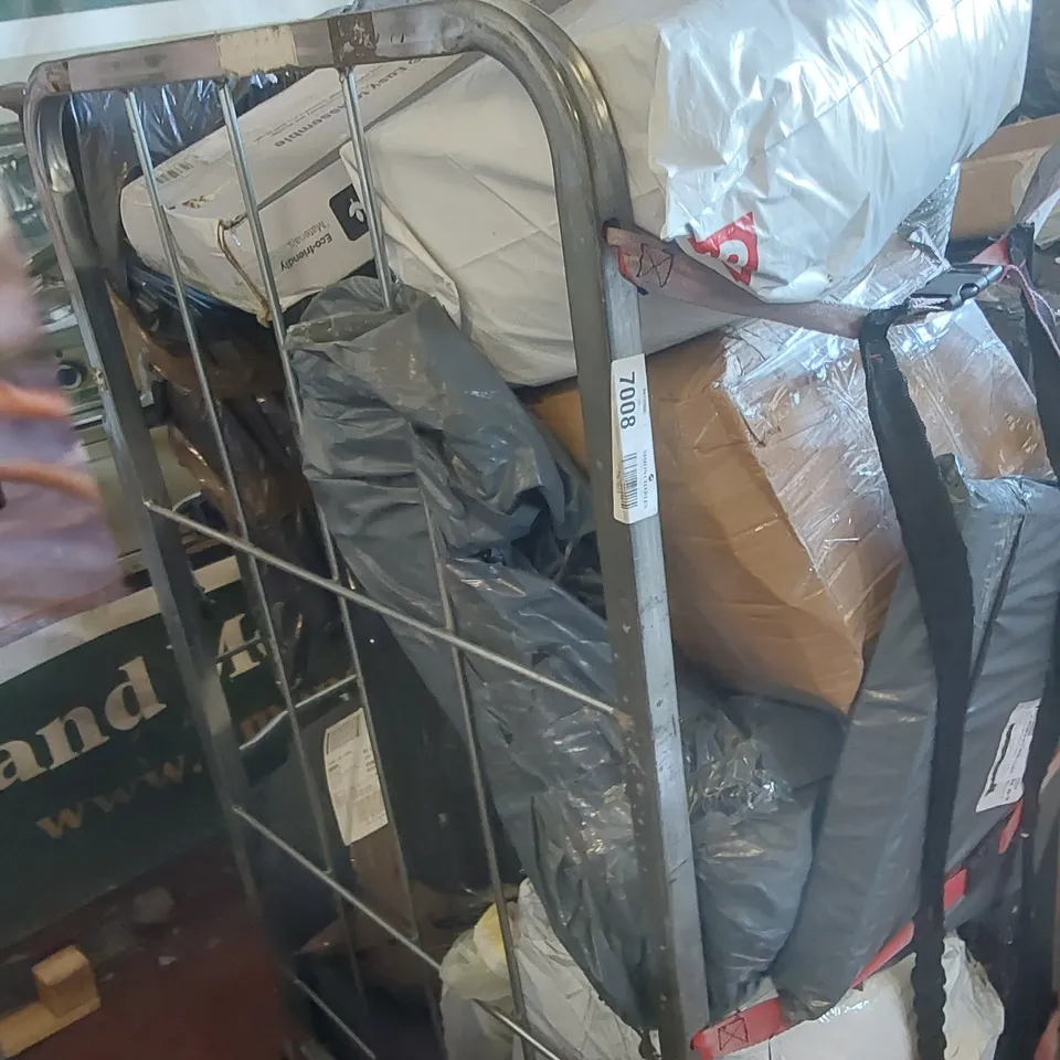 CAGE CONTAINING A LARGE QUANTITY OF ASSORTED ITEMS INCLUDING: BAMBOO SHOE RACK, YOGA MAT ECT // CAGE NOT INCLUDED 