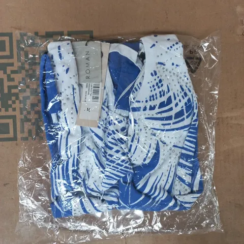 BAGGED ROMAN PALM LEAF PRINT TEE IN BLUE/WHITE SIZE 16