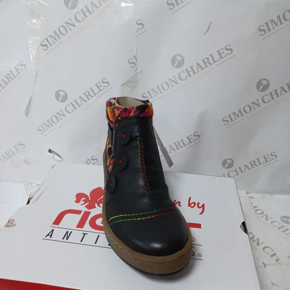 RIEKER BLACK CUFFED ANKLE BOOT SIZE 5 - BOXED 