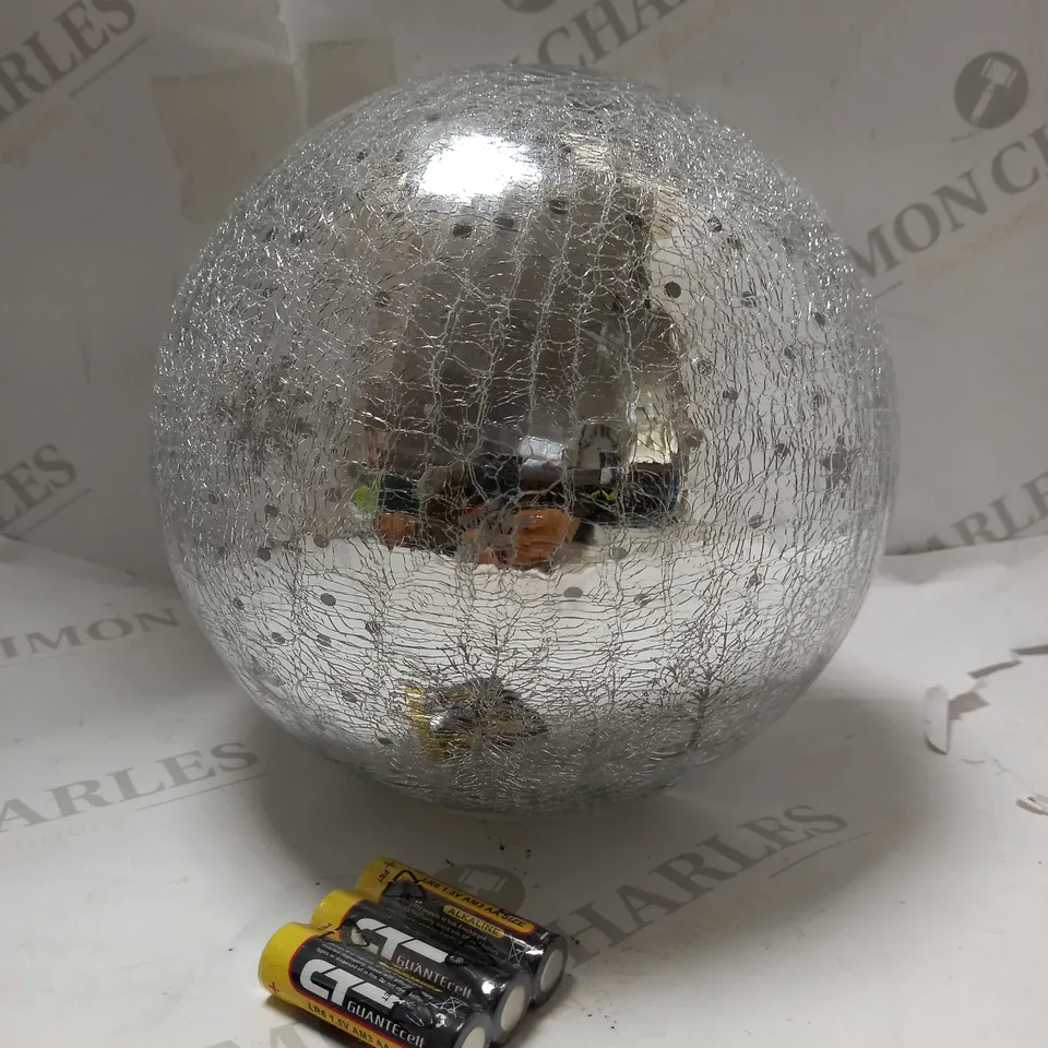 FESTIVE PRE-LIT MIRRORED SCENIC CRACKLE GLASS SPHERE
