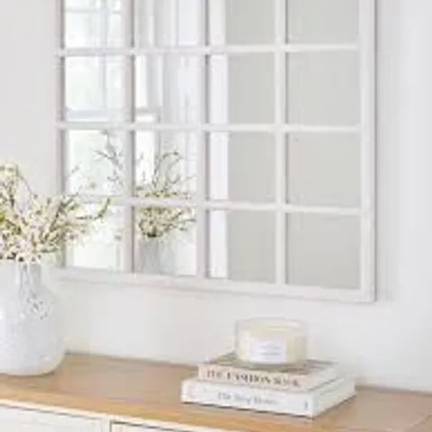 WHITE WOODEN WINDOW PANE MIRROR 74X84CM