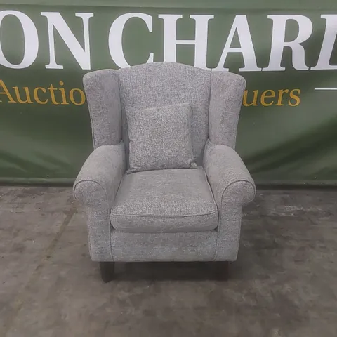 DENTON CHUNKY WEAVE FABRIC WING BACK CHAIR - GREY