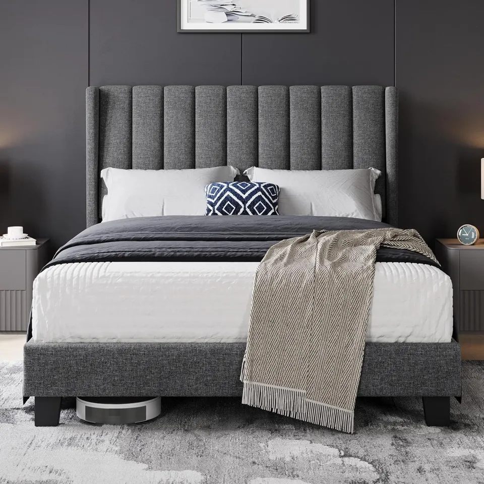 BOXED YAHEETECH BED FRAM DARK GREY 135X190CM (2 BOXES)
