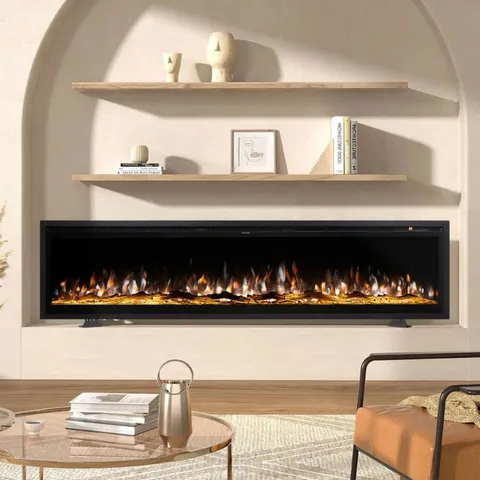 BOXED 42 INCH ELECTRIC FIREPLACE, WALL MOUNTED RECESSED ELECTRIC FIREPLACE INSERT - BLACK (1 BOX)
