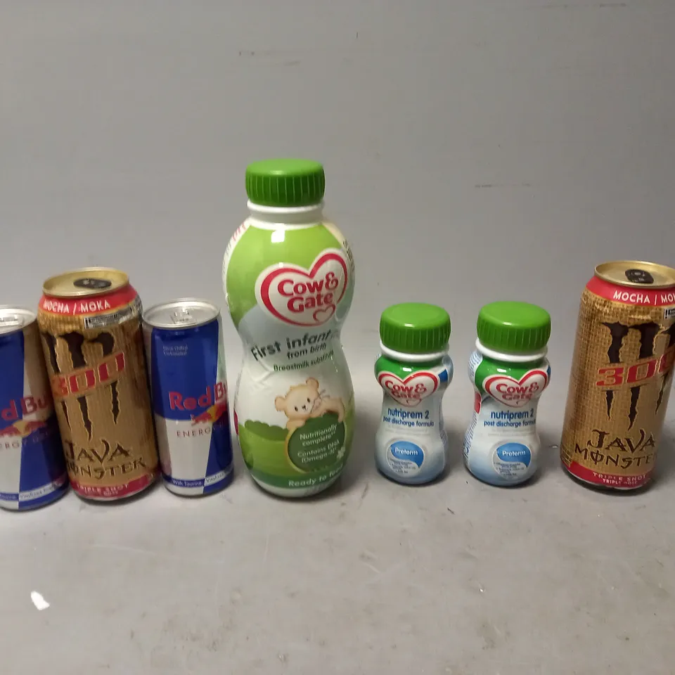 LOT OF APPROXMATELY 12 DRINKS TO INCLUDE NUTRIPREM, MONSTER, AND REDBULL ETC. 