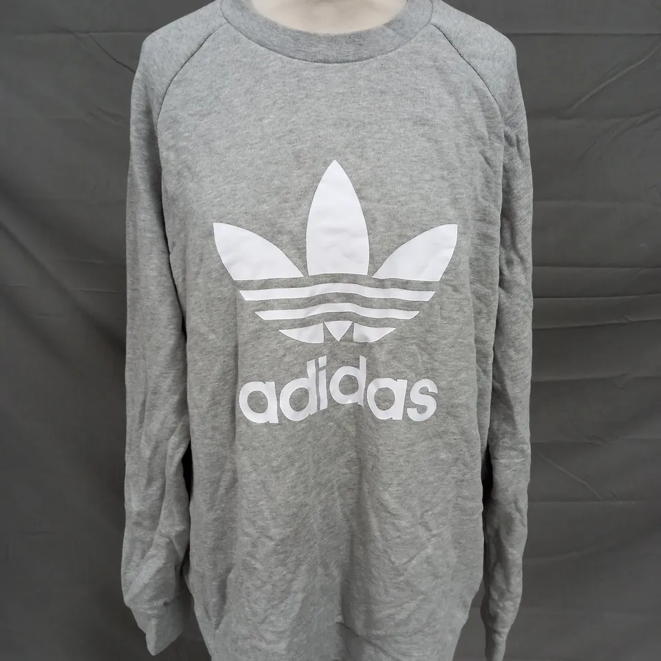 ADIDAS LOGO LONG SLEEVE GREY SWEATSHIRT - XL