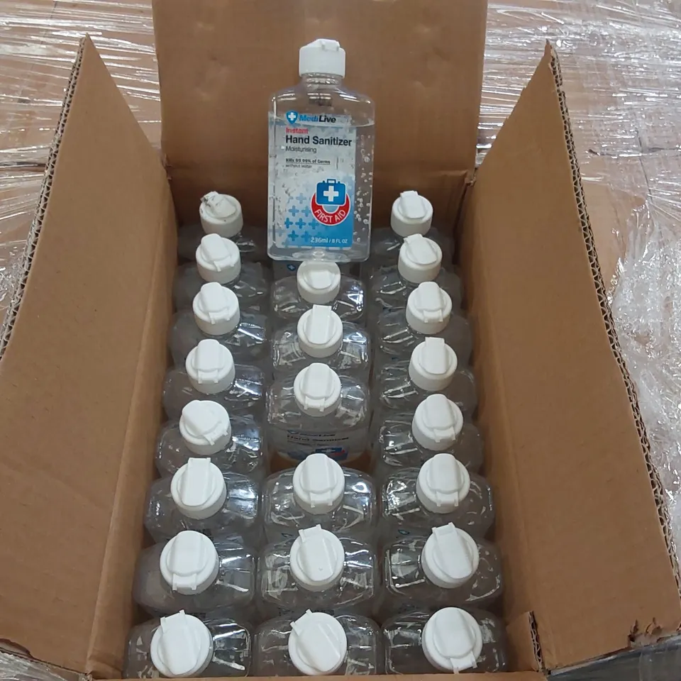 PALLET TO CONTAIN A LARGE QUANTITY OF MEDILIVE HAND SANITIZER, APPROXIMATELY 55 BOXES OF 24x 236ML BOTTLES