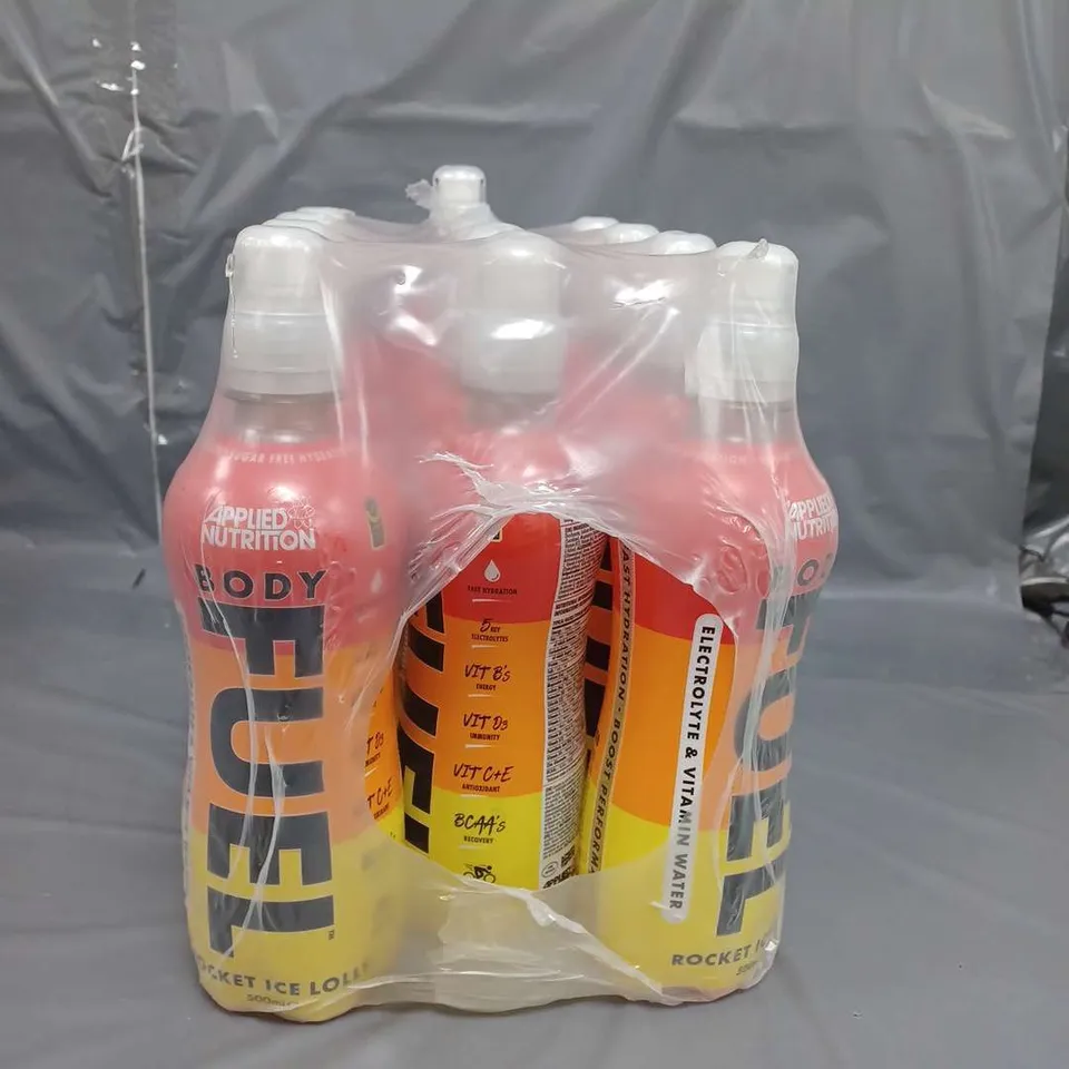 LOT OF 12 BODY FUEL ROCKET ICE LOLLY FLAVOURED WATER 500ML PER BOTTLE