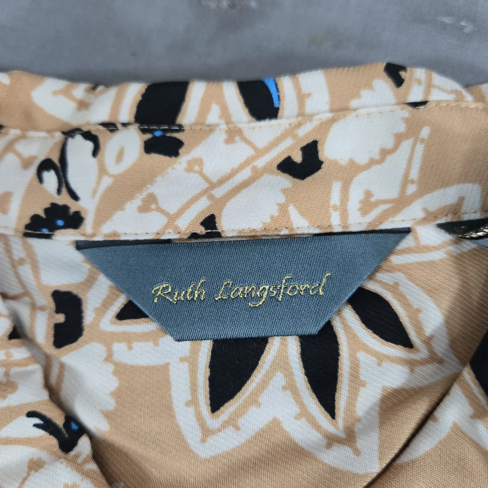 RUTH LANGSFORD WOMEN'S BLOUSE – BEIGE FLORAL PRINT, UK 12 (US 14)