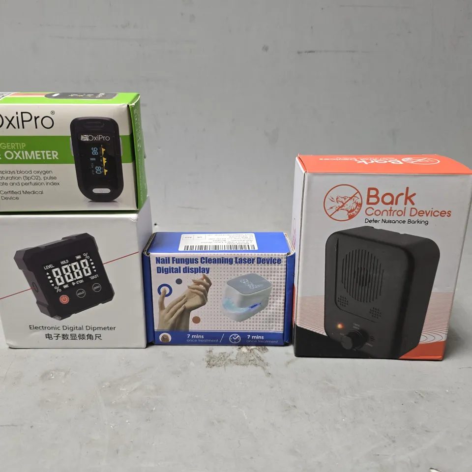APPROXIMATELY 10 ASSORTED ITEMS TO INCLUDE - OXIPRO PULSE OXIMETER , BARK CONTROL DEVICES , DIGITAL DIPMETER ETC