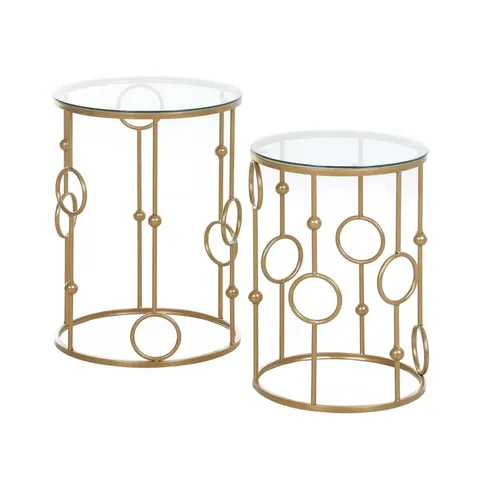 BOXED HOMCOM ROUND COFFEE TABLES SET OF 2, GOLD NESTING SIDE END TABLES WITH TEMPERED GLASS TOP (1 BOX)