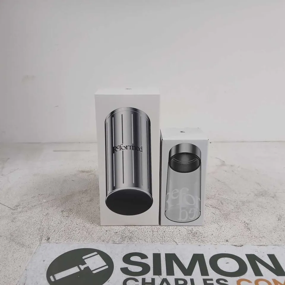 2 X REFORMED ITEMS: GLASS BOTTLE + STORAGE TANK