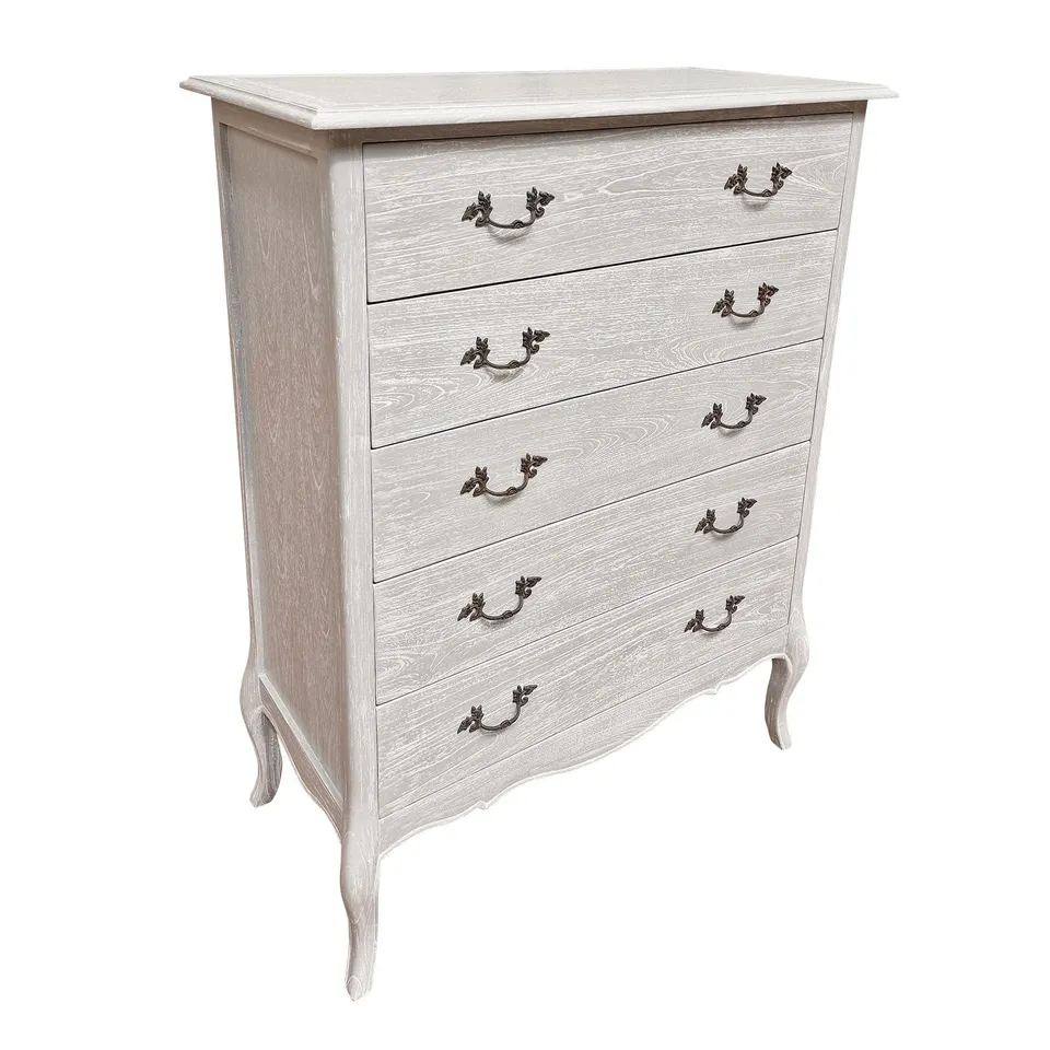 BOXED HOMESDIRECT365 STYLISH ANTIQUE STYLE 5 DRAWER BEDROOM CHEST OF DRAWERS