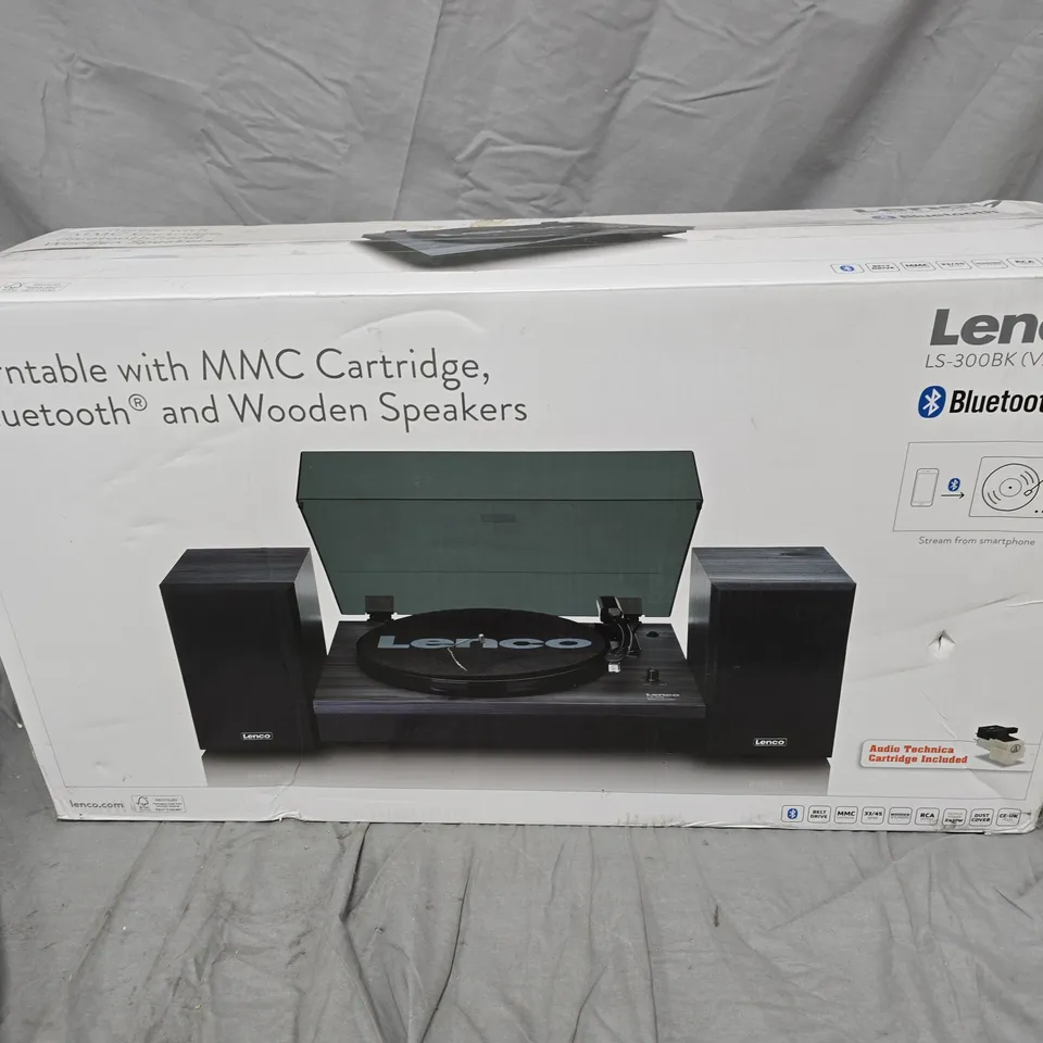 LENCO LS-300BK TURNTABLE WITH MMC CARTRIDGE, BLUETOOTH AND WOODEN SPEAKERS (V2)