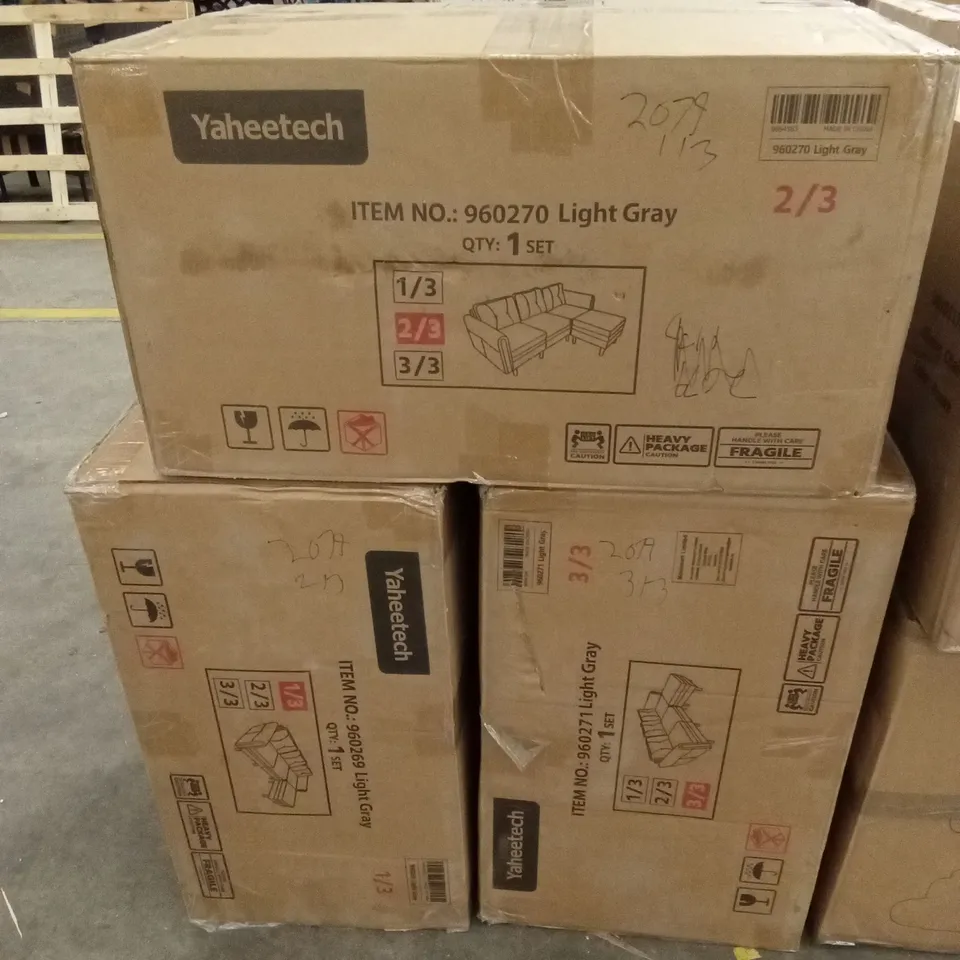 BOXED YAHEETECH SECTIONAL CORNER SOFA - LIGHT GREY (3 BOXES)