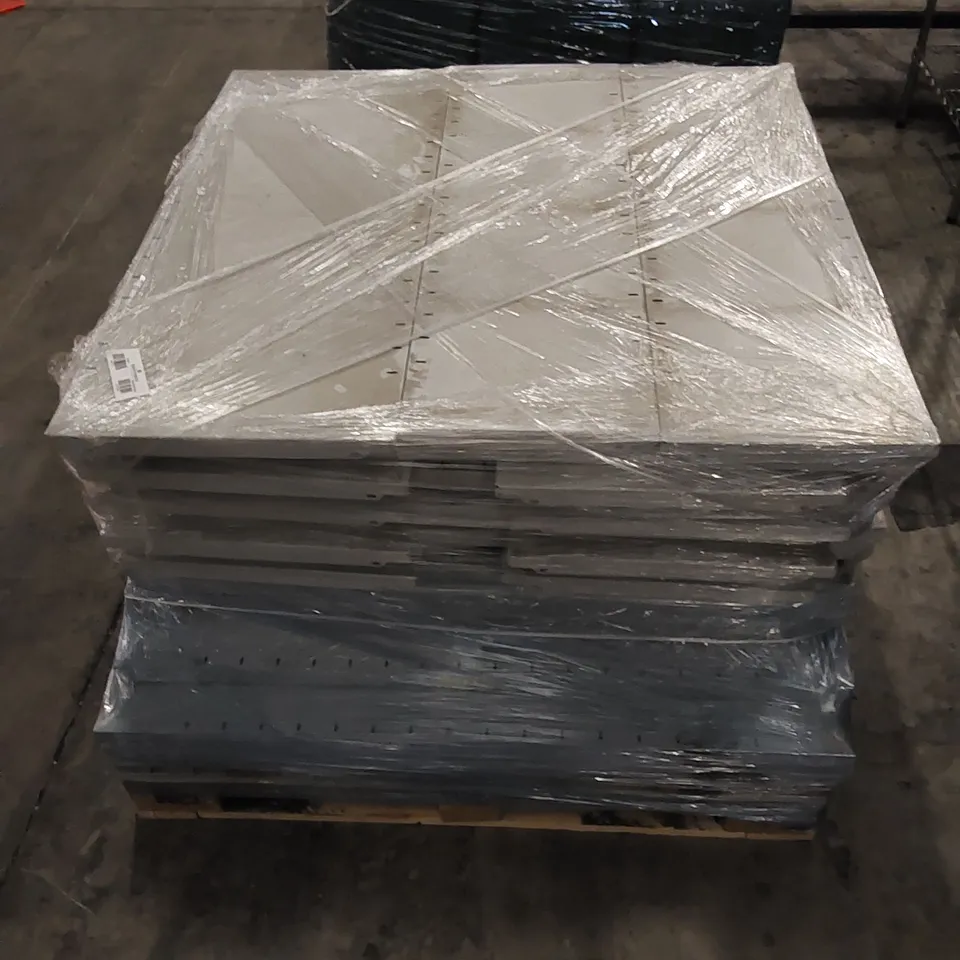 PALLET CONTAINING A LARGE QUANTITY OF METAL SHELVES 