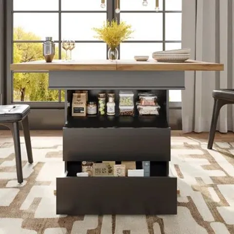 BOXED EXTENDABLE DINING TABLE WITH STORAGE - BLACK (2 BOXES)