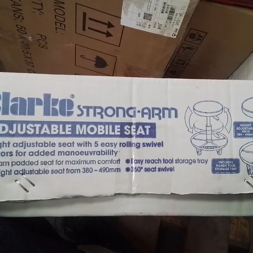 BOXED CLARKE STRONG-ARM ADJUSTABLE MOBILE STOOL