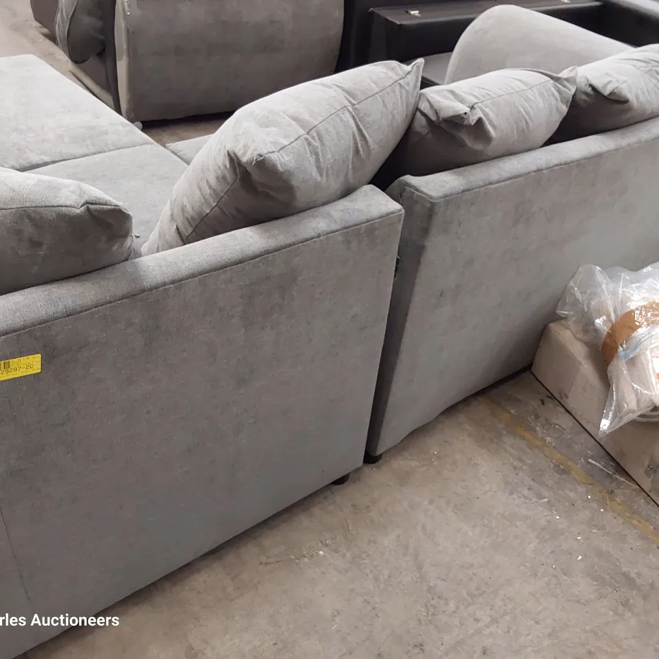 DESIGNER CHAISE SOFA WITH SCATTER CUSHIONS GREY FABRIC 