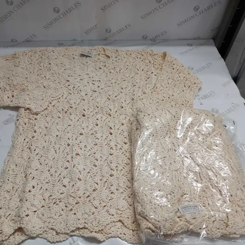 LOT OF 6 CROCHET KNIT CREAM JUMPERS - SIZE UNSPECIFIED