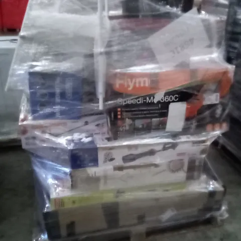 PALLET OF APPROXIMATELY 16 ASSORTED ELECTRICAL ITEMS TO INCLUDE LAWNMOWERS. TRIMMERS , PLUMGE SAWS , ETC
