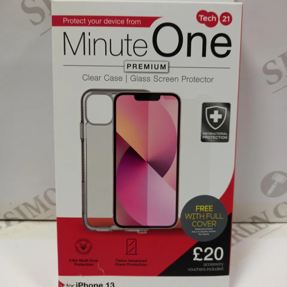 BOX OF APPROX 20 TECH 21 MINUTE ONE PREMIUM PHONE CASE AND SCREEN PROTECTOR FOR ASSORTED PHONES