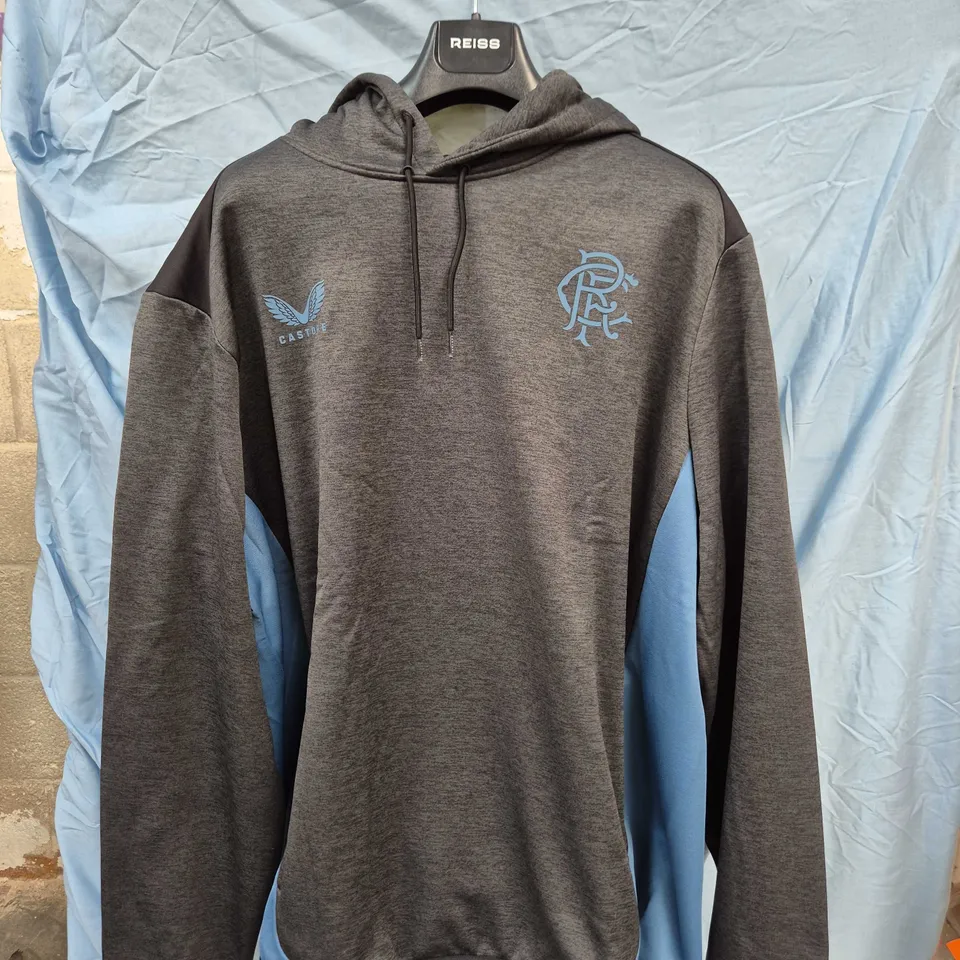 CASTORE RANGERS FC HOODIE – BLACK MARL, UK 3XL