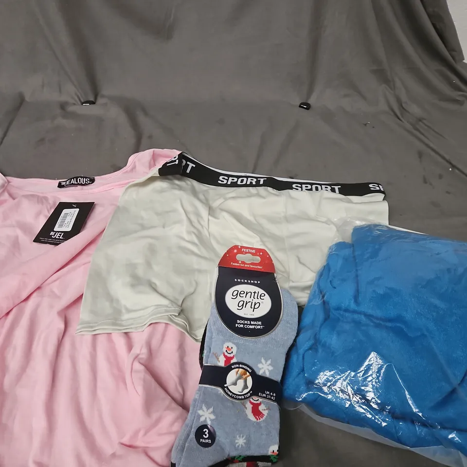 APPROXIMATELY 25 ASSORTED CLOTHING PRODUCTS IN VARIOUS STYLES & SIZES TO INCLUDE JUMPERS, T-SHIRTS, DRESSES ETC