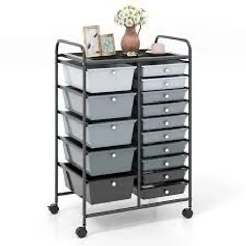 BOXED COSTWAY 15 DRAWER ROLLING STORAGE CART TOOLS SCRAPBOOK PAPER ORGANIZER LIGHTWEIGHT - GREY