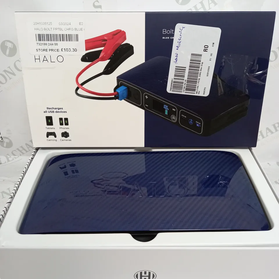 HALO BOLT AIR 58830 W/ CAR JUMP STARTER, AIR PUMP & 5K MAH PORTABLE CHARGER