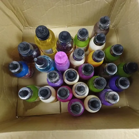 BOX OF APPROXIMATELY 25 ASSORTED E-LIQUID VIALS