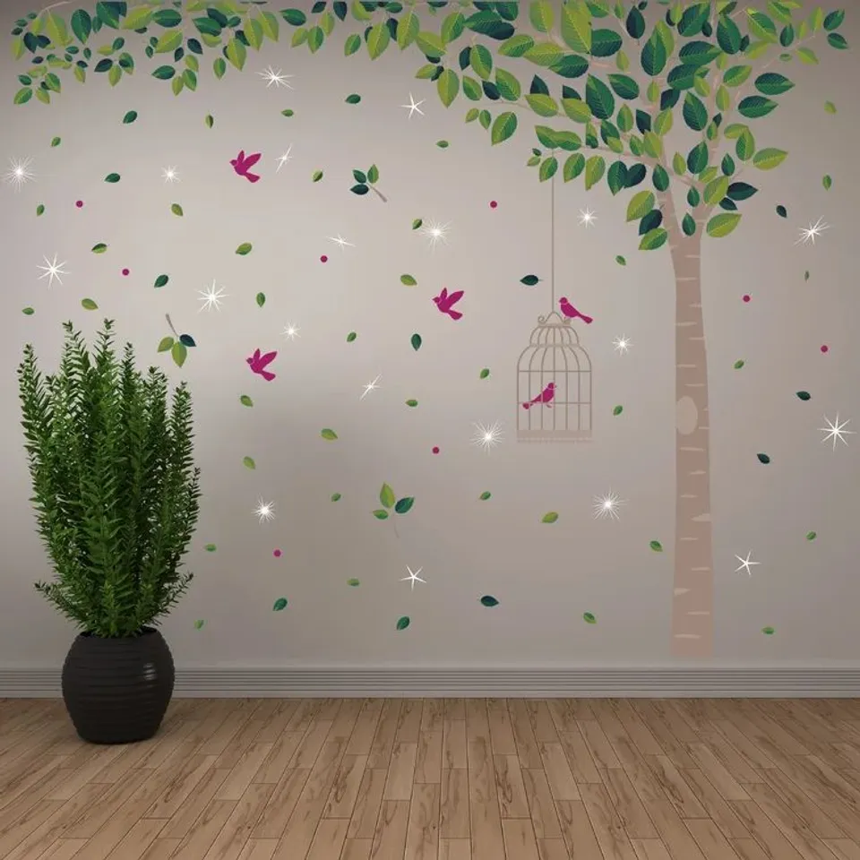 ROLL OF NON WALL DAMAGING WALLPAPER TREES & FLOWERS