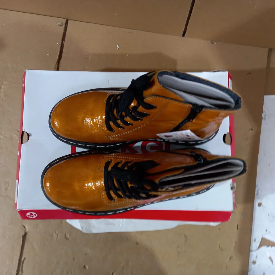 RIEKER OCHRE LACE UP ANKLE BOOTS - OCHRE - UK SIZE 6.5