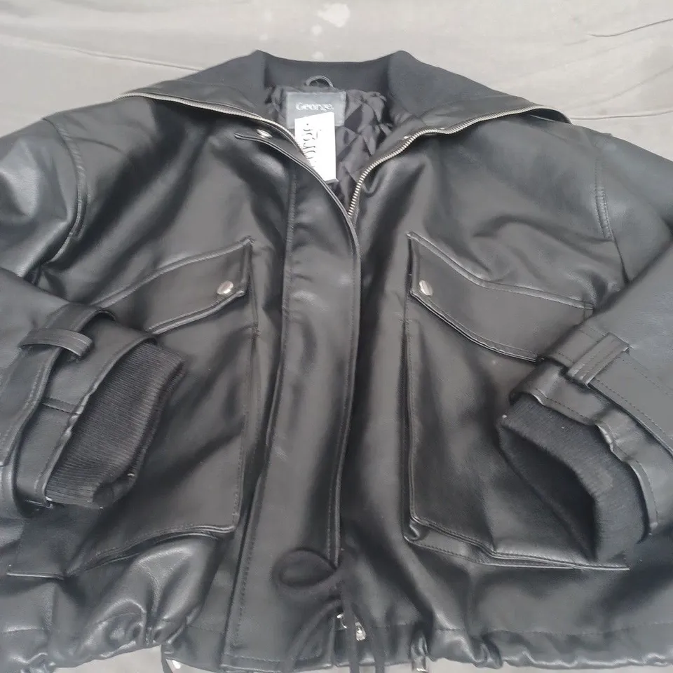 GEORGE STORM CUFF LEATHER JACKET, BLACK - UK SIZE S